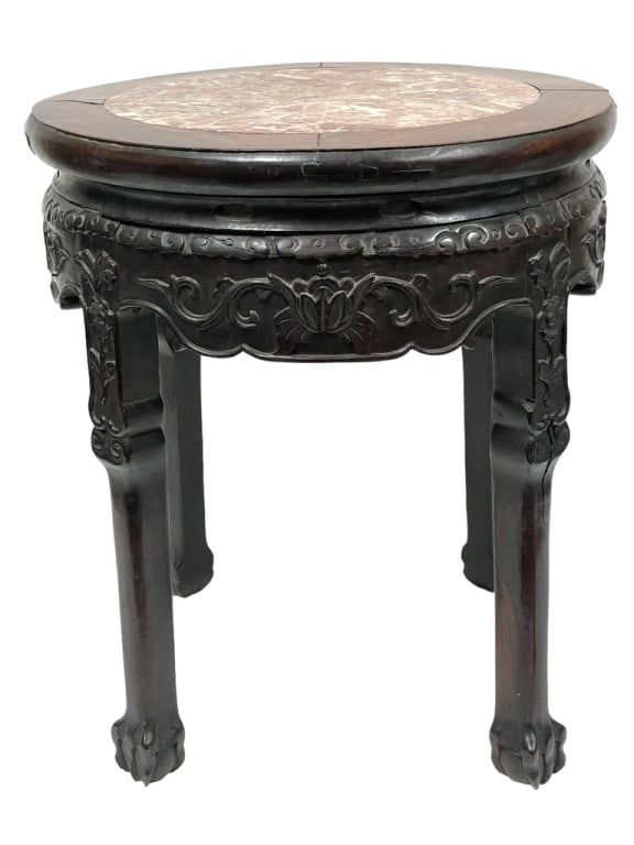 CHINESE CARVED ROSEWOOD SIDE TABLE 19C. 18" (1 of 6)