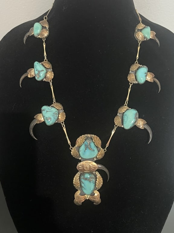 NAVAJO 14K GOLD, STERLING AN TURQUOISE BEAR CLAW (1 of 9)