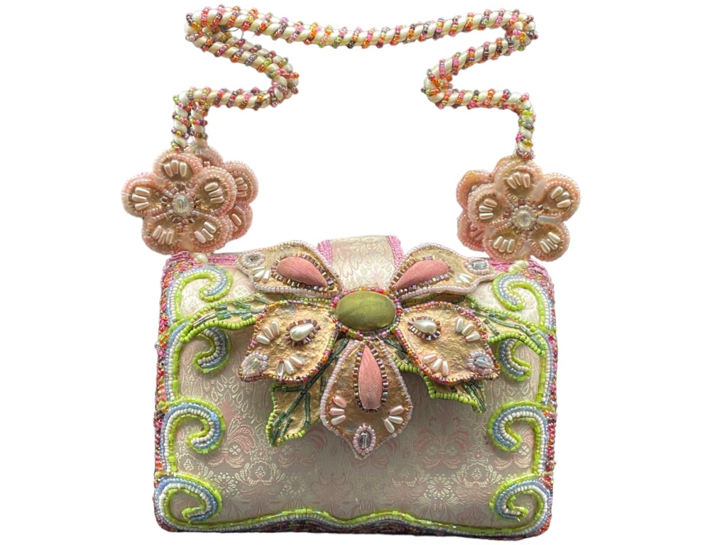 '90s MARY FRANCES BEADED FLOWER HANDBAG 7" (1 of 6)