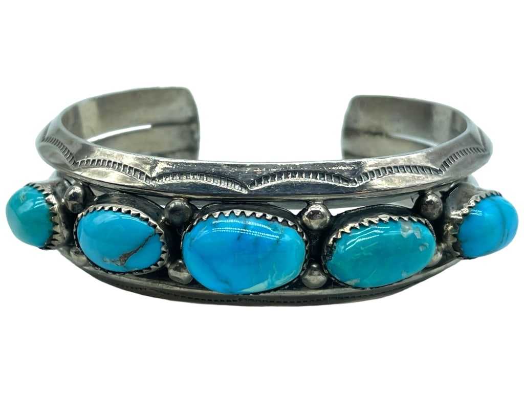 VTG NAVAJO STERLING & TURQUOISE BRACELET (1 of 5)