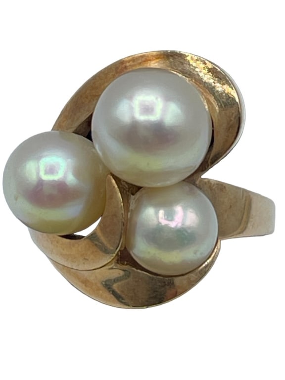 VINTAGE 14K GOLD RING WITH 3 WHITE PEARLS 9.3 G (1 of 8)