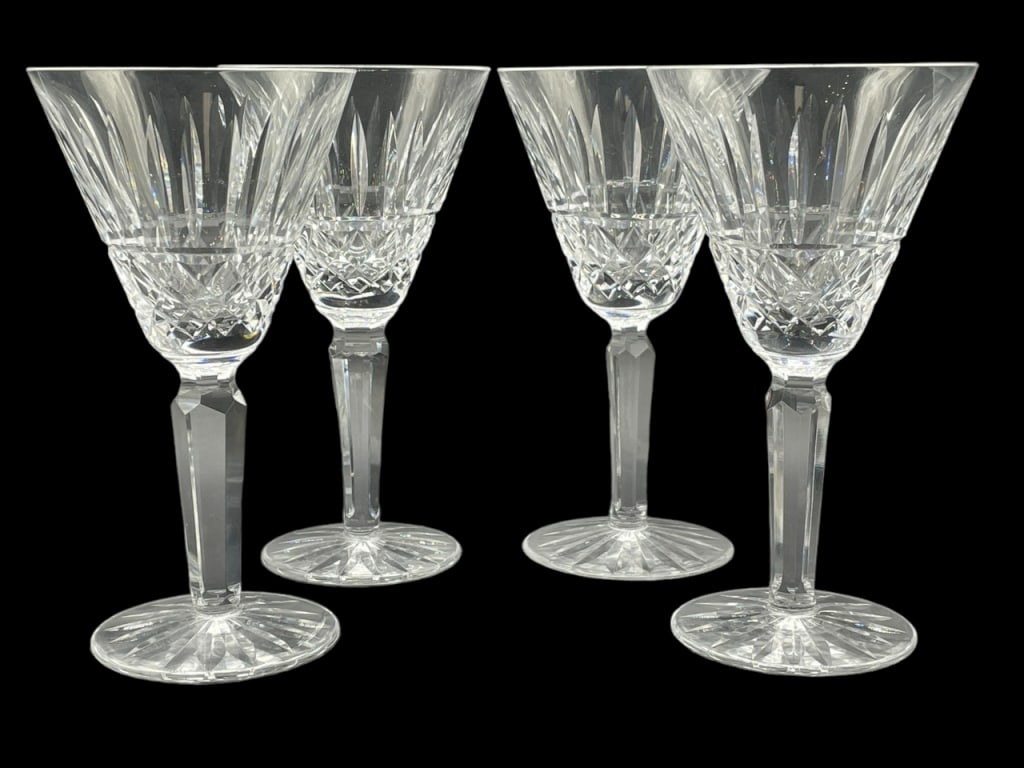 SET OF 4 WATERFORD GLENMORE WINE GLASSES 6.5": SET OF 4 WATERFORD GLENMORE WINE GLASSES -6.5" X 3.5" DIAMETER APPROX--VERY GOOD PRE OWNED CONDITION-DP101023STORE Bidders may pick up their items from the auction-house or have their items shipped.Ap