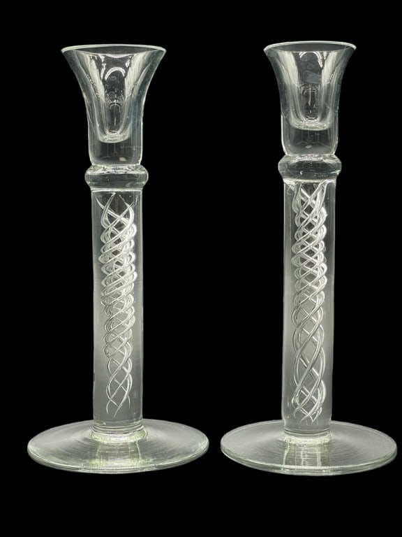 PAIR OF KOSTA BODA STYLE GLASS CANDLESTICKS 8" (1 of 6)