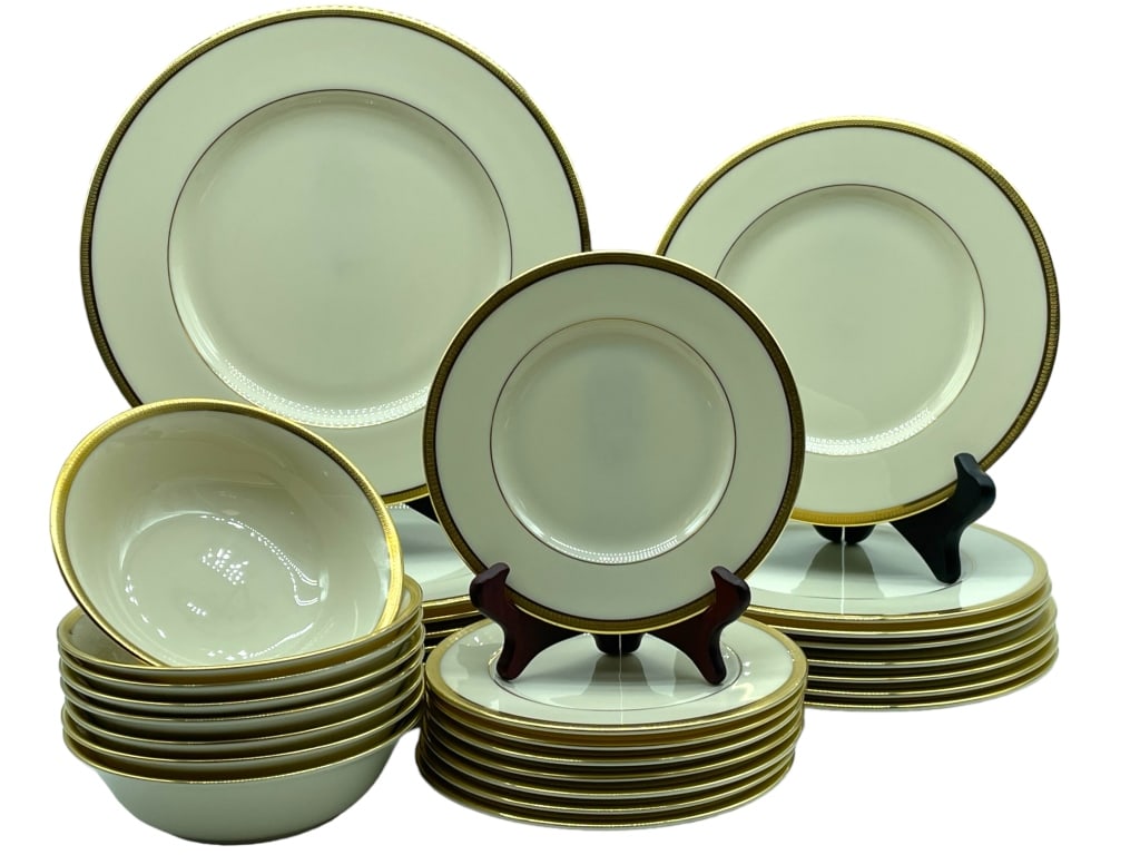 LENOX TUXEDO PATTERN PORCELAIN CHINA SET FOR (8) (1 of 7)