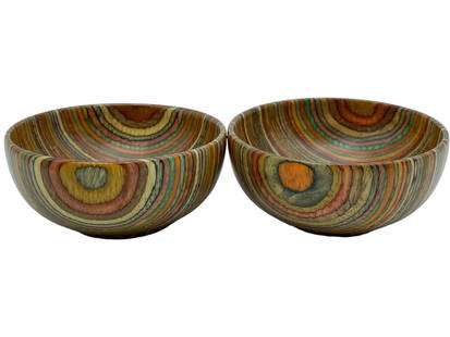 NORPRO MULTI COLORED WOOD BOWLS (2): -NORPRO MULTI COLORED WOOD BOWLS -SET OF (2) -GOOD PREOWNED CONDITION -JR SR BAC CBY 10/10 Bidders may pick up their items from the auction-house or have their items shipped.Appointments are required