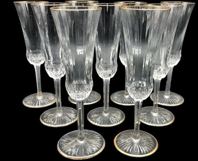 ST LOUIS APOLLO GOLD FLUTED CHAMPAGNE GLASSES (9) (1 of 7)