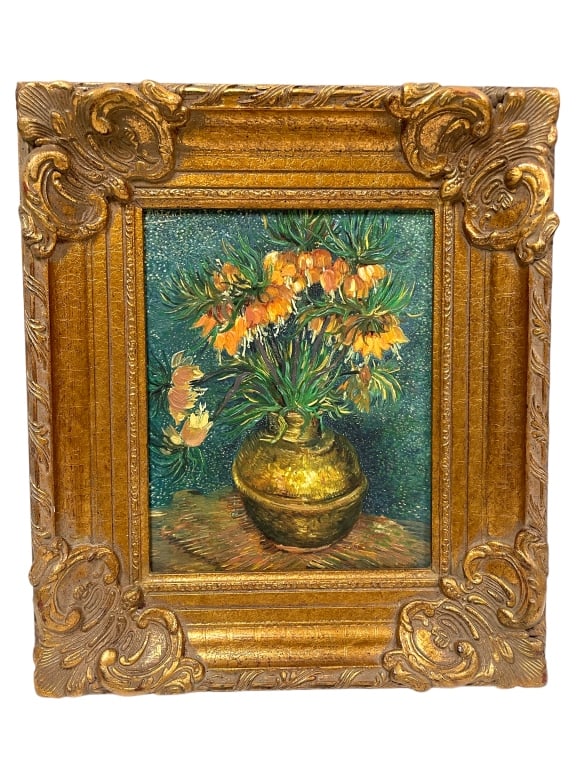 VAN GOGH FRITILLARIA IN A COPPER VASE GICLEE 15": MUSEUMS OF FRANCE VINCENT VAN GOGH FRITILLARIA IN A COPPER VASE GICLEE IN GOLD GILT FRAME-BRUSHSTROKES COLLECTION -ARTIST ENHANCED GICLEE-VERY GOOD PRE OWNED CONDITION-DP101823 Bidders may pick up the