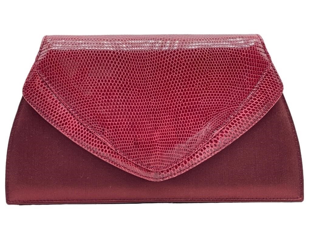 NEW LALO GENUINE LIZARD ITALIAN BORDEAUX CLUTCH (1 of 6)