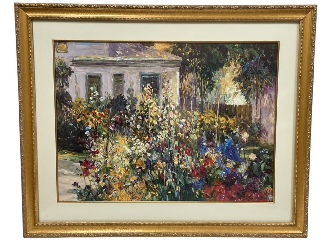 HENRI PLISSON FLORAL LANDSCAPE PRINT FRAMED 40.5" (1 of 5)