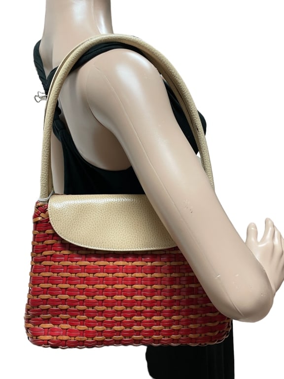 NEW LALO RED & BROWN BAMBOO WOVEN WOMENS HANDBAG (1 of 7)