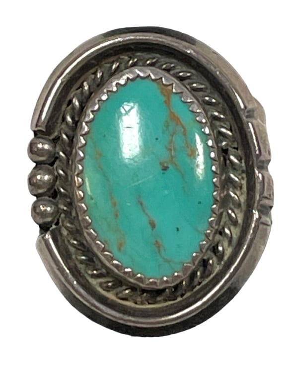 VTG ROYSTON TURQUOISE AND STERLING RING SZ  9 1/2 (1 of 9)