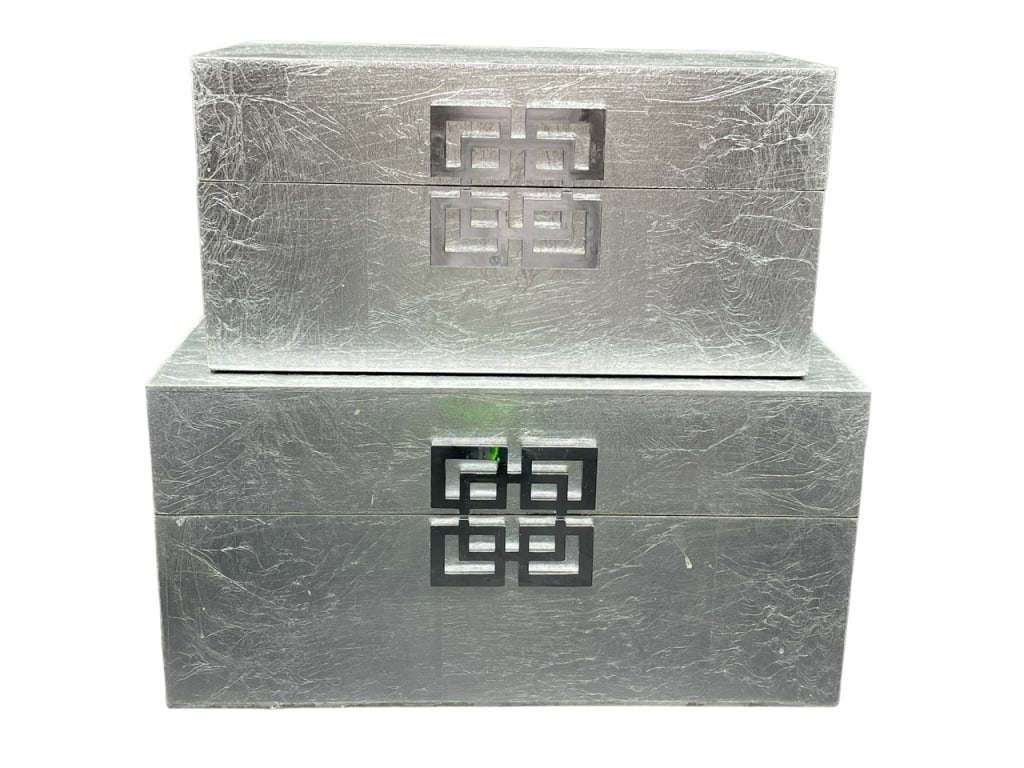 ASIAN STYLE CHINOISERIE STORAGE BOXES, PAIR 13" (1 of 5)