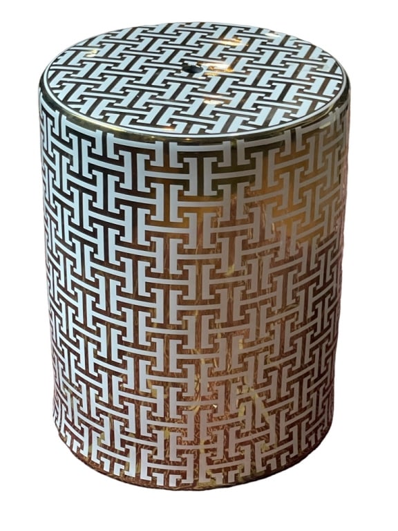 DESIGNER STYLE WHITE AND GOLD CERAMIC STOOL 17" (1 of 6)