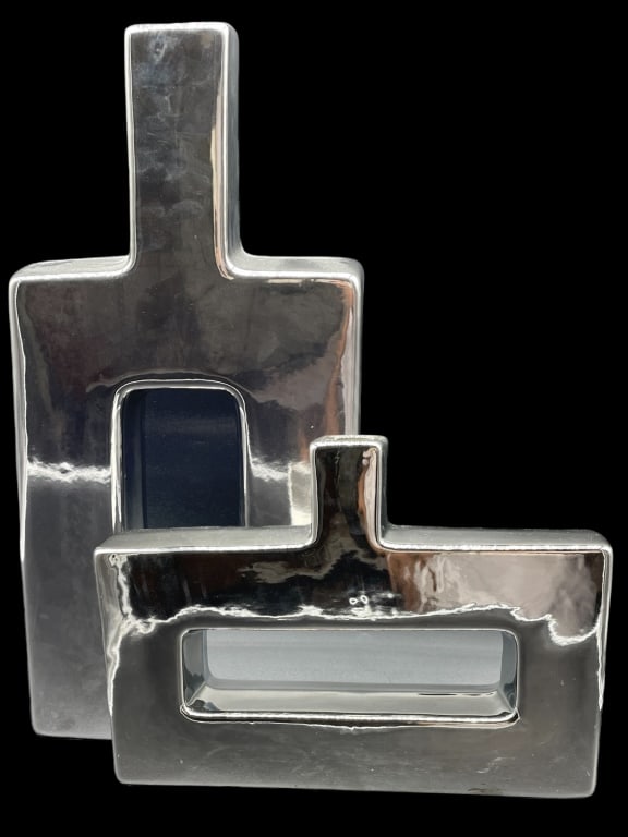 LARGE MODERN SILVER CERAMIC TABLE VASES 19" PAIR (1 of 11)