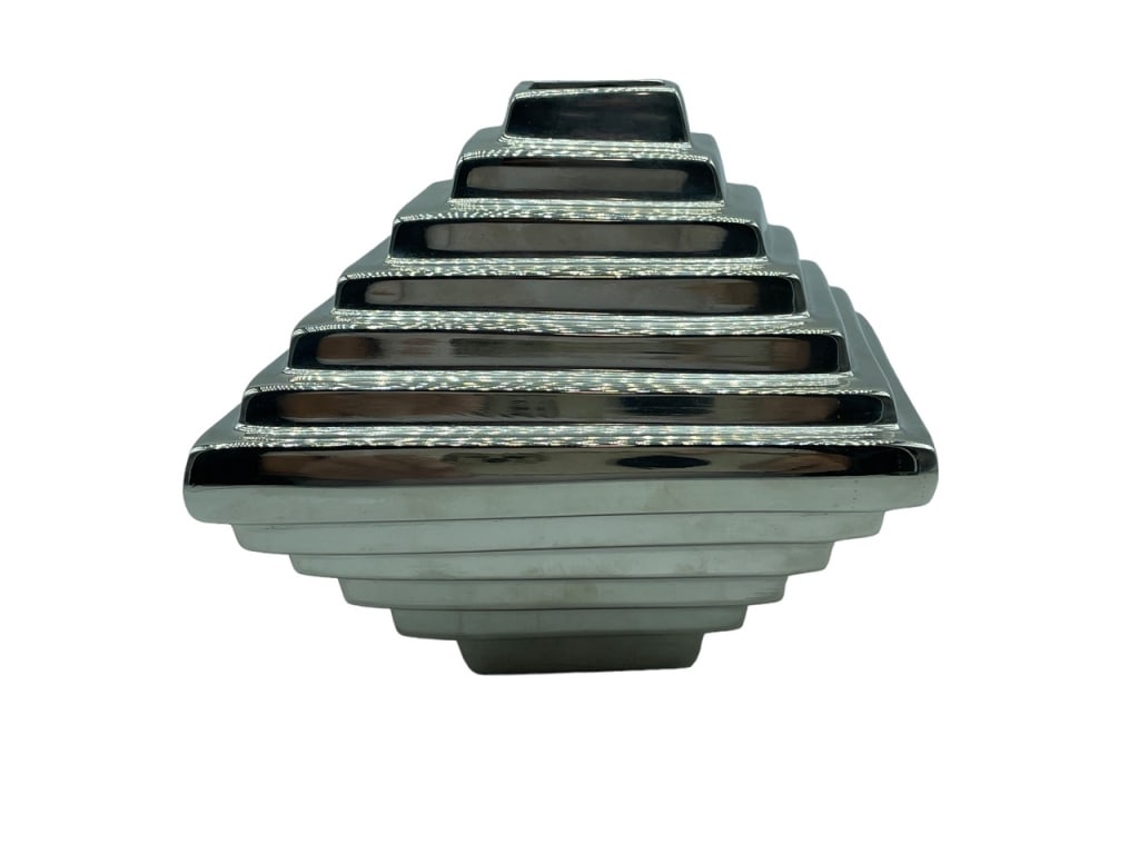 POST MODERN CHROME GEOMETRIC VASE 9" (1 of 5)
