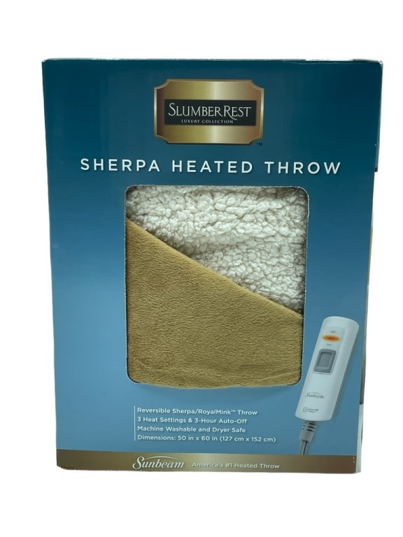 NEW! SLUMBER REST SHERPA HEATED THROW BLANKET (1 of 3)