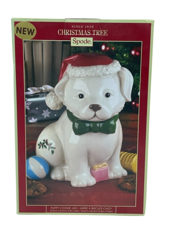 NEW! SPODE CHRISTMAS TREE PUPPY COOKIE JAR (1 of 5)