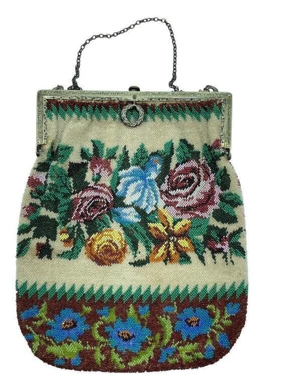 ANTIQUE FLORAL BEADED BAG WITH KISS LOCK CLASP (1 of 5)