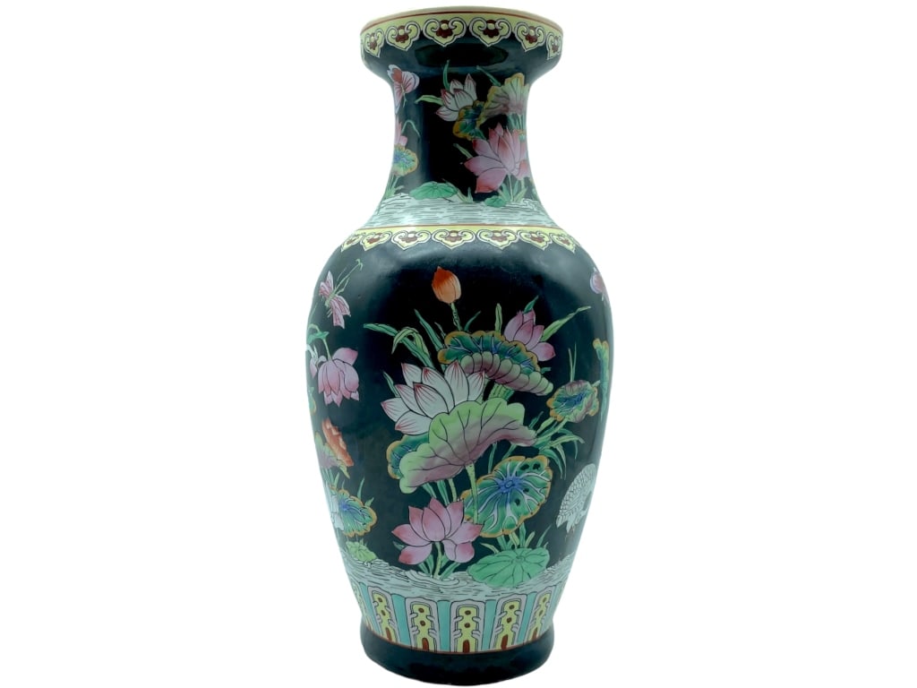 QIANLONG MARK BLACK GLAZED FAMILLE ROSE VASE 16" (1 of 5)
