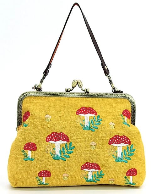 NEW MUSHROOM KISSLOCK YELLOW EMBROIDERED BAG (1 of 3)