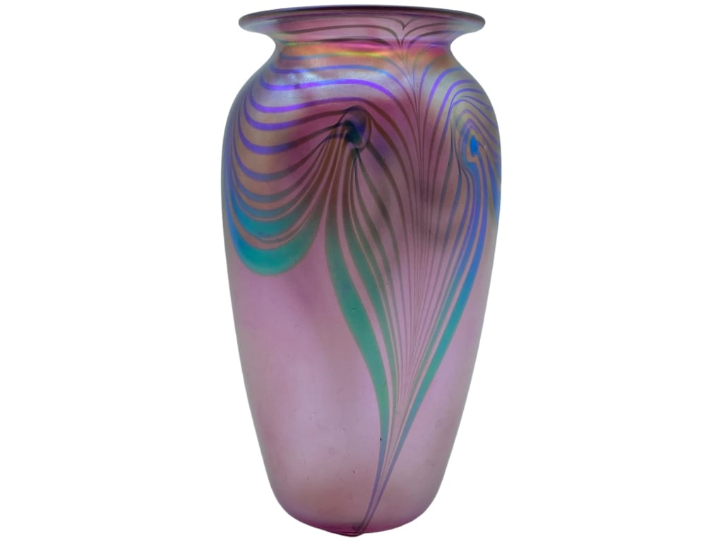 SIGNED EICKHOLT 1996 BLOWN ART GLASS VASE 9" (1 of 7)