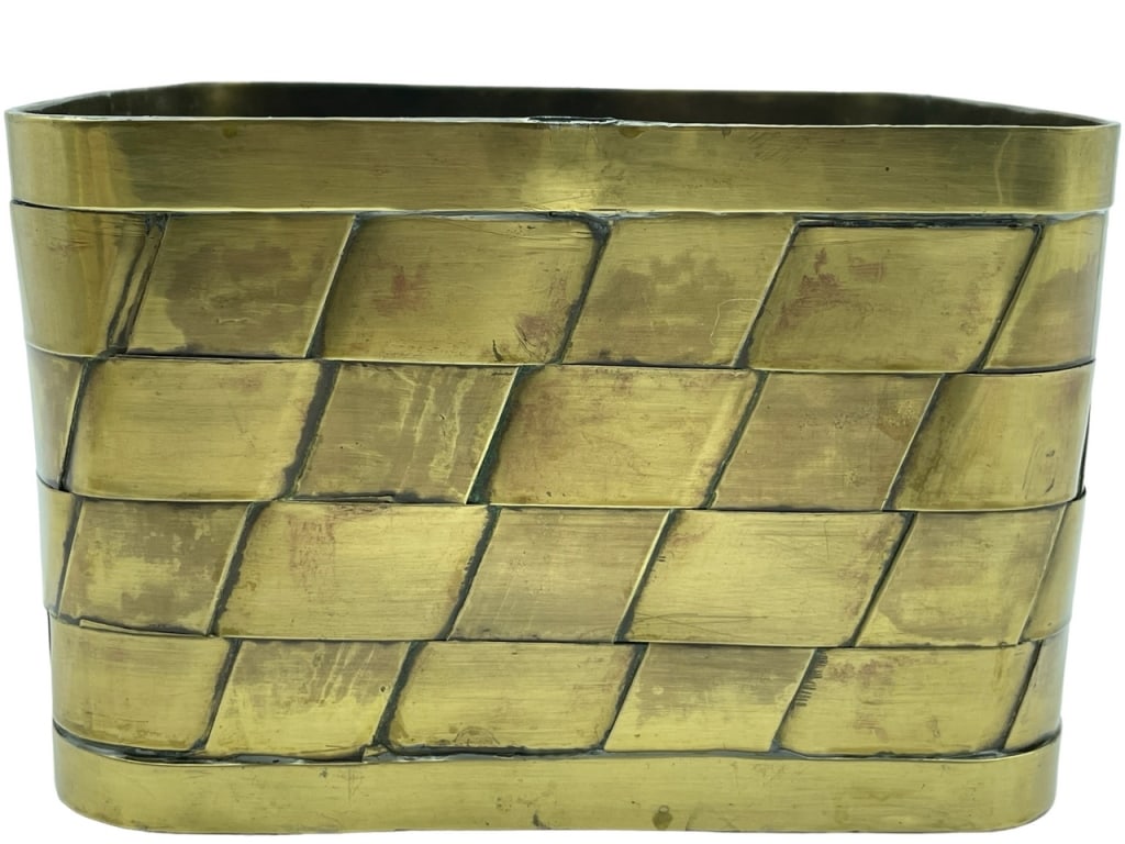 VTG SQUARE BRASS WOVEN BASKET 8" (1 of 4)