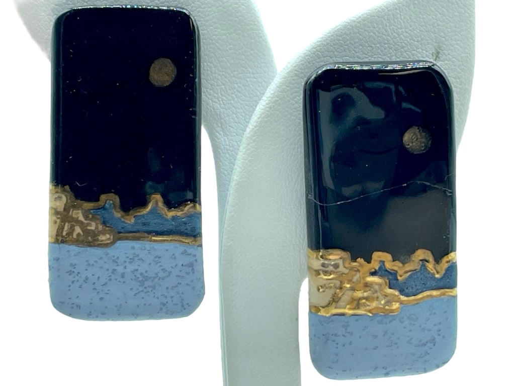 NATIVE AMERICAN STYLE CERAMIC EARRINGS W/ 22K GOLD (1 of 4)