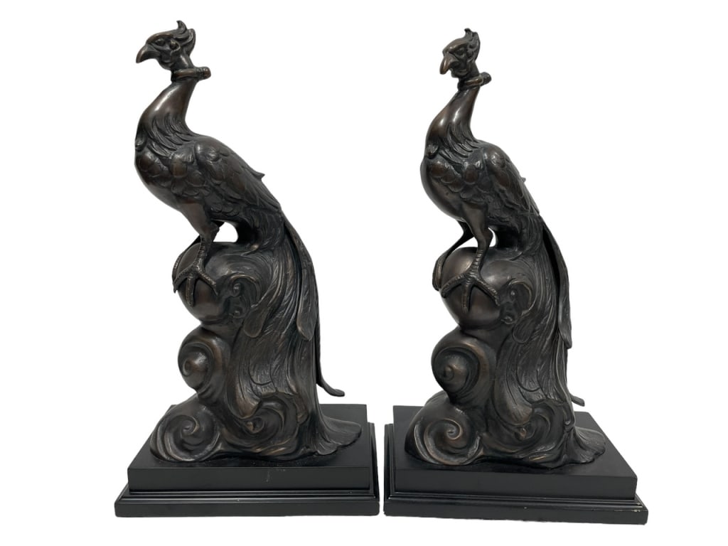 PAIR OF BRONZE PEACOCK STATUES 17" (1 of 6)