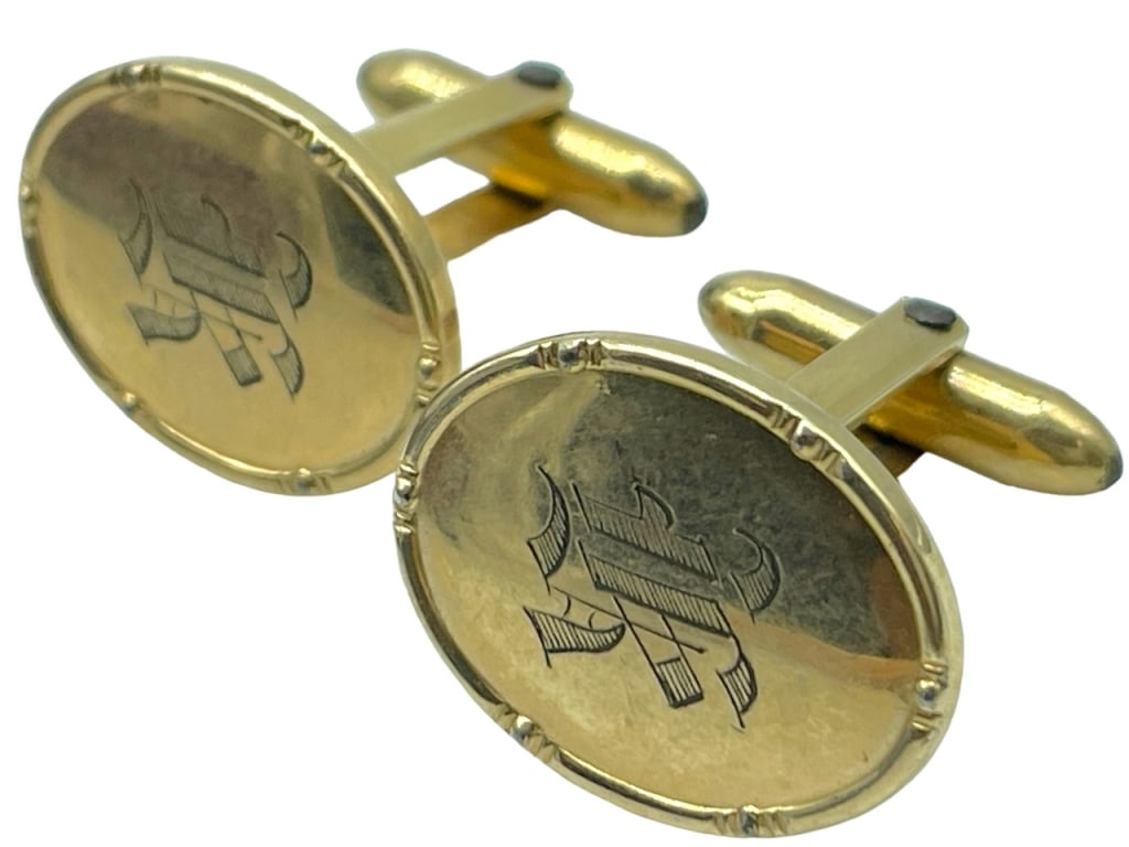 12K GOLD MONOGRAM CUFFLINKS (2) 7g (1 of 4)
