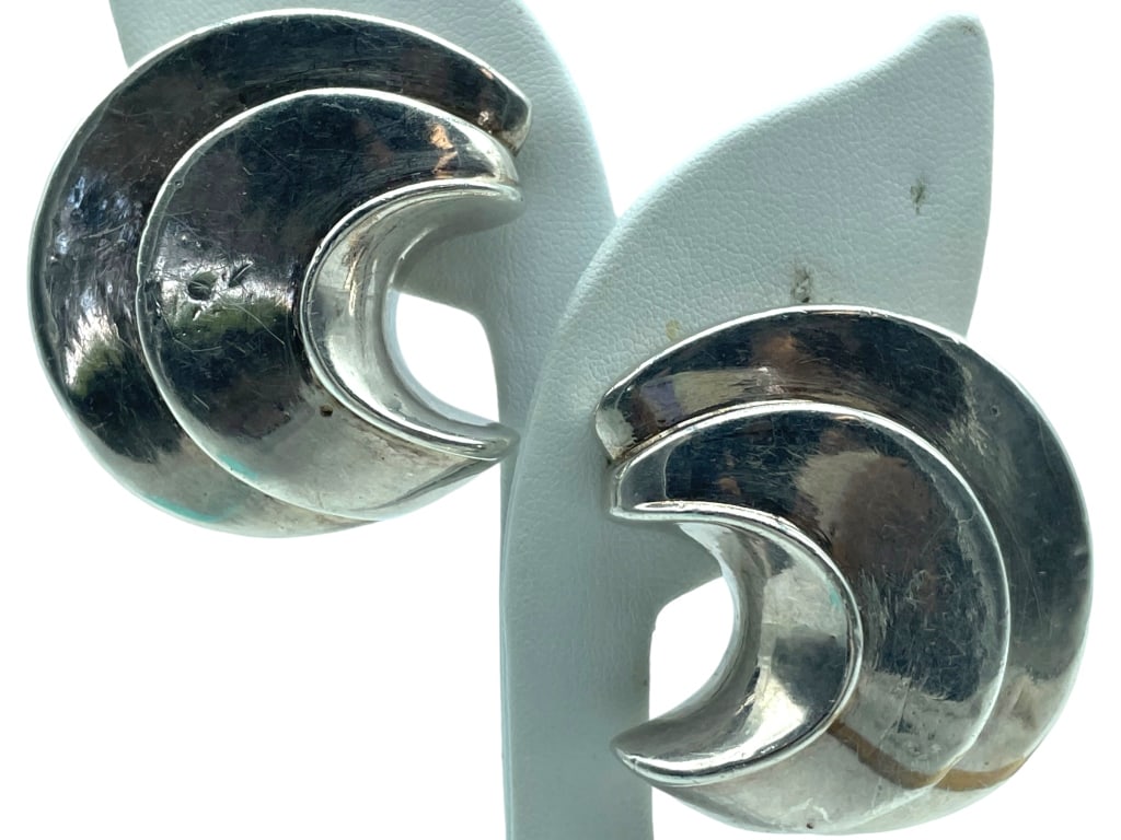 VTG CHUNKY STERLING SILVER CLIP EARRINGS 34g (1 of 4)