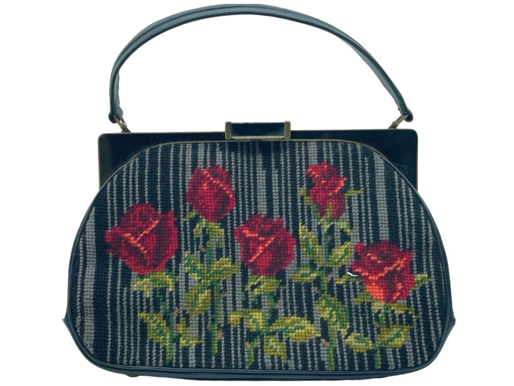 VTG ROSENFELD NEEDLEPOINT EVENING HANDBAG: -VTG ROSENFELD NEEDLEPOINT EVENING HANDBAG -GOOD PREOWNED CONDITION -JR BTQ GLS CSE 10/25 Bidders may pick up their items from the auction-house or have their items shipped.Appointments are required f