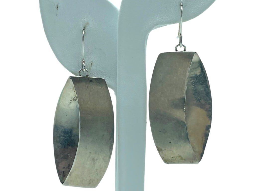 VTG STERLING SILVER FLAT RIBBON EARRINGS 8g (1 of 4)