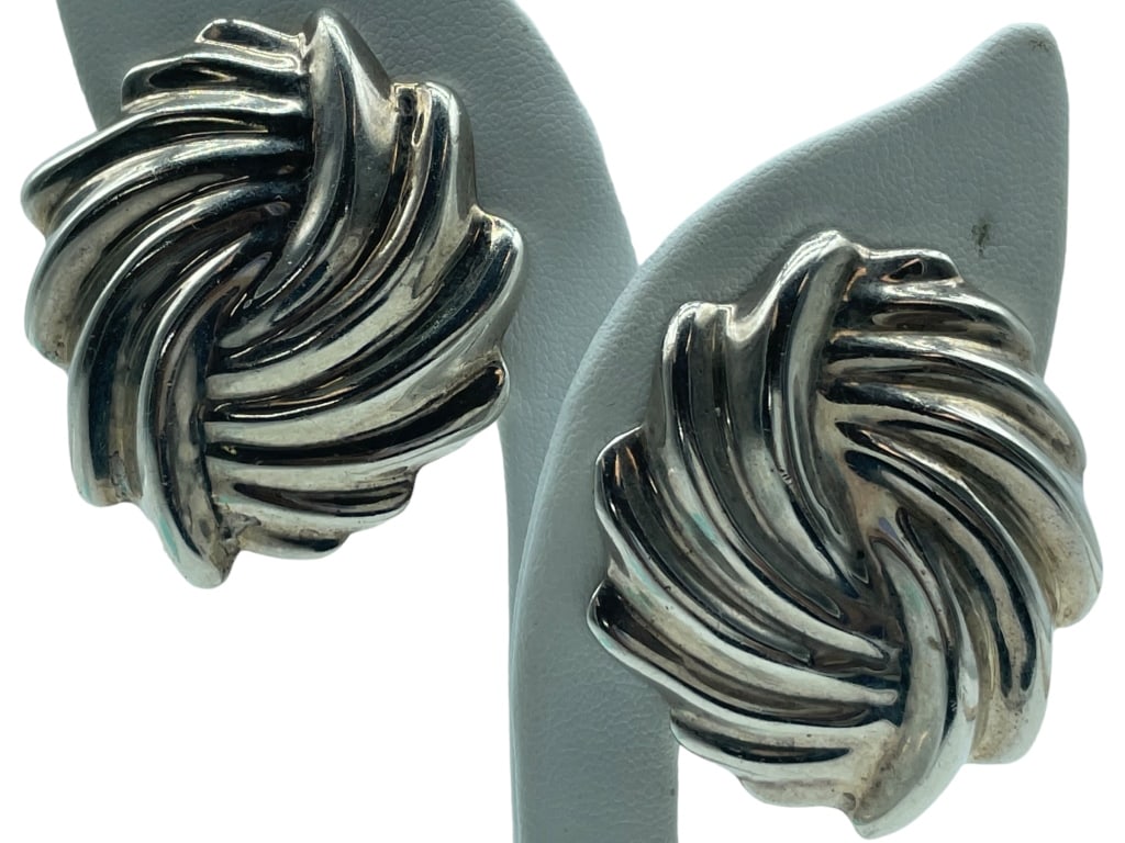 STERLING SILVER TWISTED SHELL CLIP EARRINGS 28g (1 of 4)