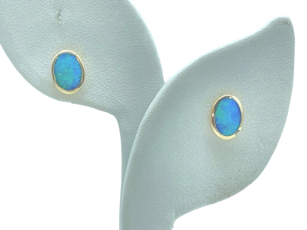 14K GOLD & OPAL STUD EARRINGS 2.82g (1 of 4)