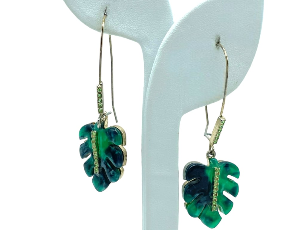 BETSEY JOHNSON GREEN LEAF CRYSTAL DROP EARRINGS (1 of 3)