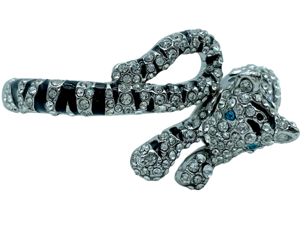 CARTIER STYLE ENAMEL & CRYSTAL TIGER BRACELET (1 of 4)