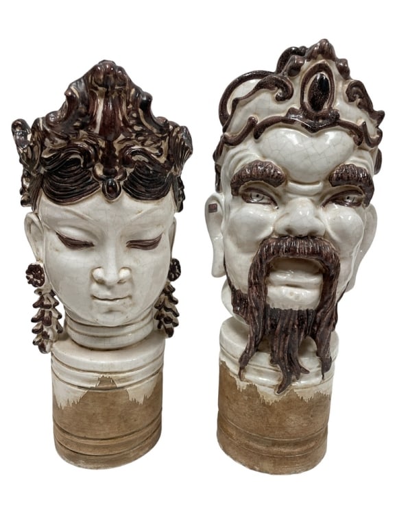 OGGETTI ITALIAN GLAZED ASIAN BUST STATUES 24" (1 of 6)