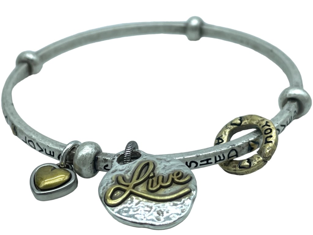 BRIGHTON "LIVE" ART & SOUL CHARM BRACELET BANGLE: -BRIGHTON "LIVE" ART & SOUL CHARM BRACELET BANGLE -GOOD CONDITION -JR 11/03