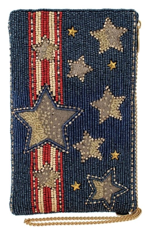 NEW MARY FRANCES AMERICANA CROSSBODY HANDBAG: NEW MARY FRANCES AMERICANA CROSSBODY HANDBAG -Vintage stars and stripes are created with hand beadwork and embroidery to make you a star every time you carry this patriotic shoulder handbag. Dimension