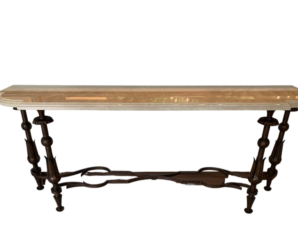 MURRAY' IRON WORKS STONE TOP CONSOLE TABLE 83.5" (1 of 6)