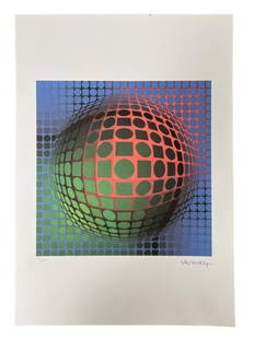 VICTOR VASARELY PLATE SIGNED LITHOGRAPH PRINT 20": VICTOR VASARELY PLATE SIGNED LITHOGRAPH PRINT-14" X 20" APPROX-HAND NUMBERED 75 / 500-VERY GOOD PRE OWNED CONDITION, UNFRAMED-DP82823 Bidders may pick up their items from the auction-house or have the