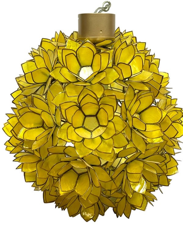VINTAGE CAPIZ LOTUS CHANDELIER PENDANT LIGHT 12"D (1 of 5)