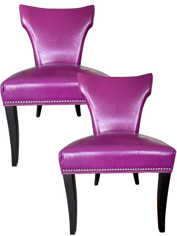 PAIR OF PURPLE LEATHER SIDE CHAIRS 37" (1 of 4)
