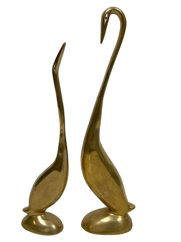 MID CENTURY BRASS HERON BIRD SCULPTURES 16" PAIR (1 of 8)