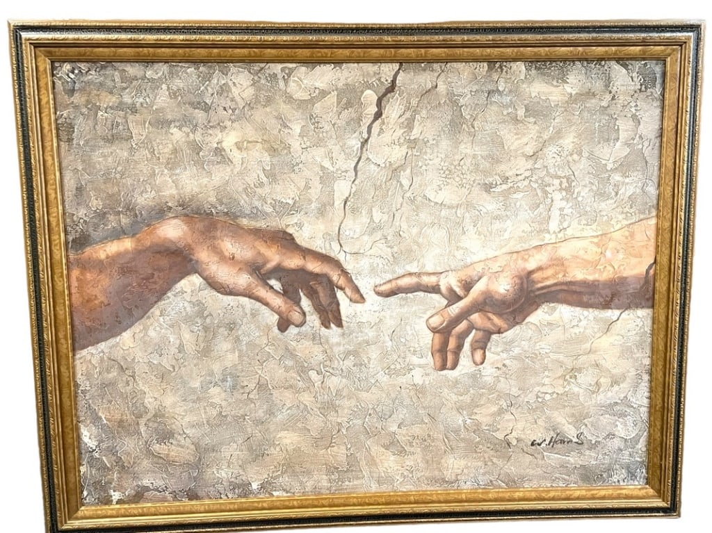 MICHELANGELO CREATION OF ADAM STYLE PAINTING 54" (1 of 5)