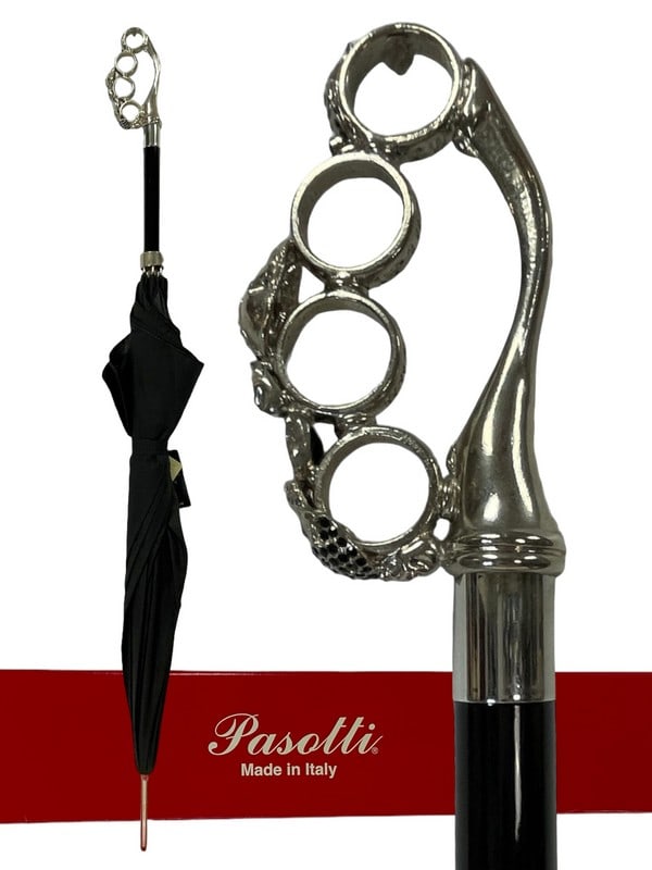 NWT PASOTTI OMBRELLI KNUCKLE DUSTER UMBRELLA 37": NWT IN BOX! PASOTTI OMBRELLI KNUCKLE DUSTER HANDLE STYLE UMBRELLA WITH SWAROVSKI ELEMENTS | EDGY LUXURY ACCESSORIES PALM BEACH-37" LENGTH / 43" DIAMETER OPEN-AUTOMATIC OPEN-MADE IN ITALY-MSRP $385-ITE