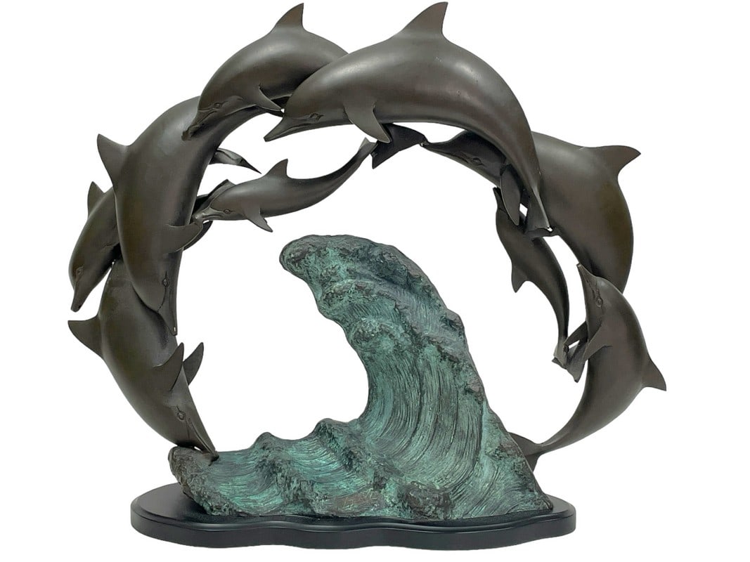 BRONZE POD OF DOLPHINS SCULPTURE 18" (1 of 5)