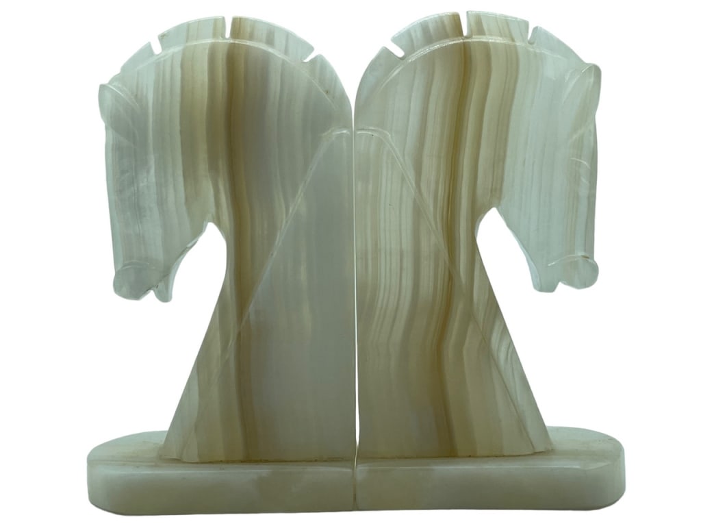 VTG MARBLE HORSE BOOK ENDS 7" (1 of 4)
