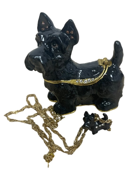 SCOTTIE DOG TRINKET BOX W/ MATCHING NECKLACE NIB (1 of 4)