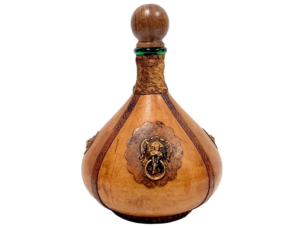 VTG MID CENTURY LEATHER WRAPPED DECANTER 10" (1 of 5)